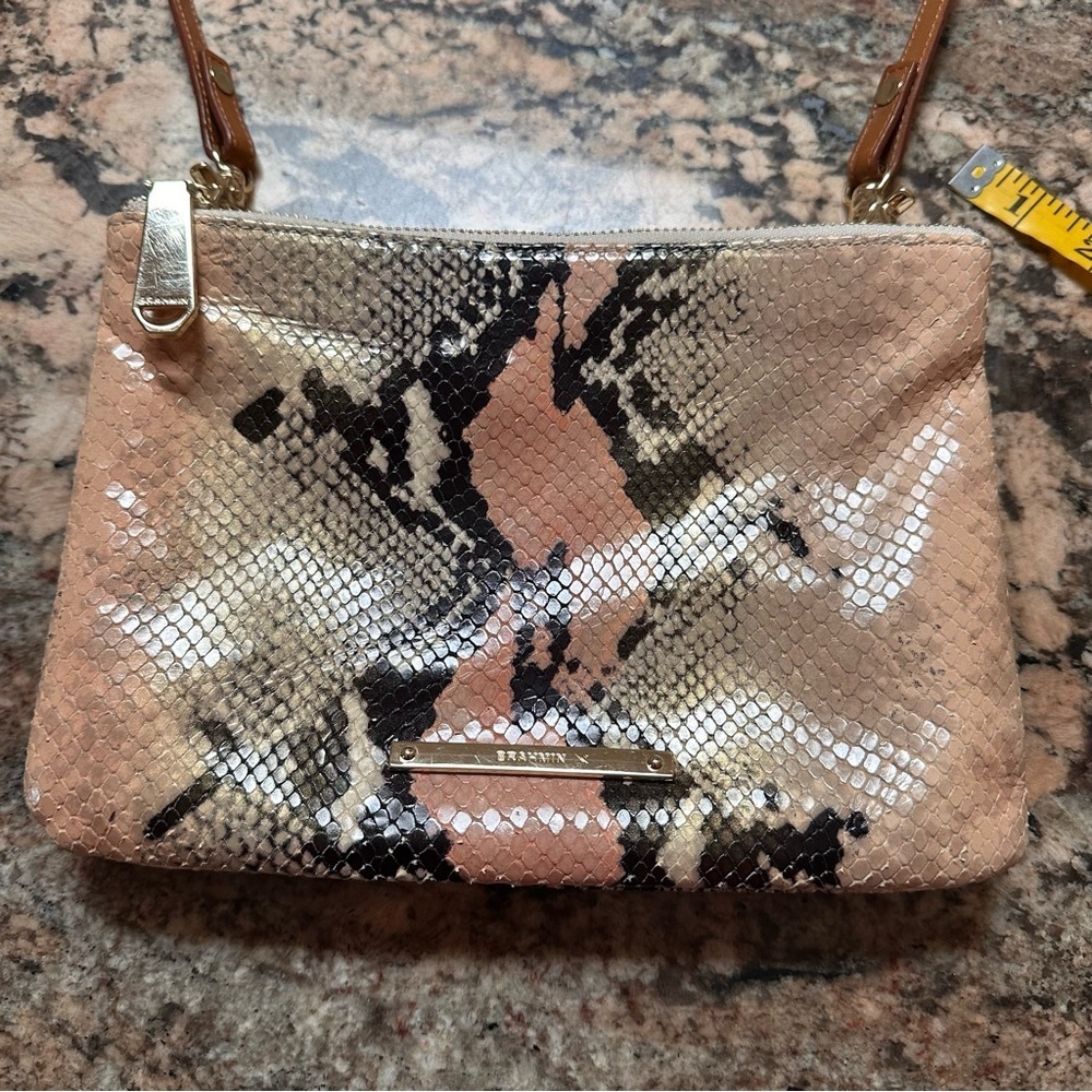 Brahmin Crossbody Perri Bag Snakeskin Rose & Black - Picture 2 of 13